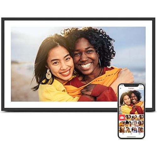 WiFi Digital Picture Frame, Frameo 15.6 inch Large Digital Photo Frame, 1920*1080 IPS FHD Touchscreen, Instant Share Pictures Video, 32GB Storage, Photo Frame Electronic, Gift for Mom, House Warming
