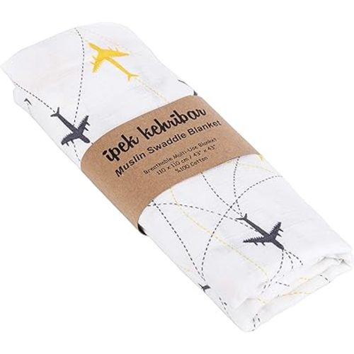 Baby Swaddle Blanket, Ultra Soft Multipurpose Cotton Muslin Swaddle Blankets, Unisex, 43 X 43 inch 1 Pack/Airplane
