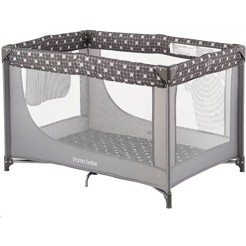 Pamo Babe Portable Crib Baby Playpen with Mattress and Carry Bag Grey