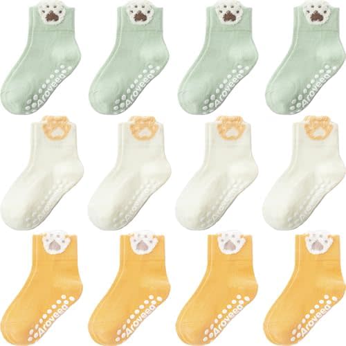 Non Slip Grip Ankle Baby Socks 12 Pack for Toddler Boys and Girls Kids,Infant Cute Cotton Baby Socks