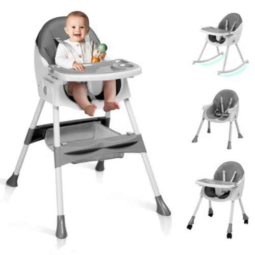 Ktaxon Baby High Chair, Convertible 6 in 1 High Chairs for Babies and Toddlers, Foldable Baby Highchair with 5-Point Safety Harness, Adjustable Dining Tray, Backrest & Height, Gray