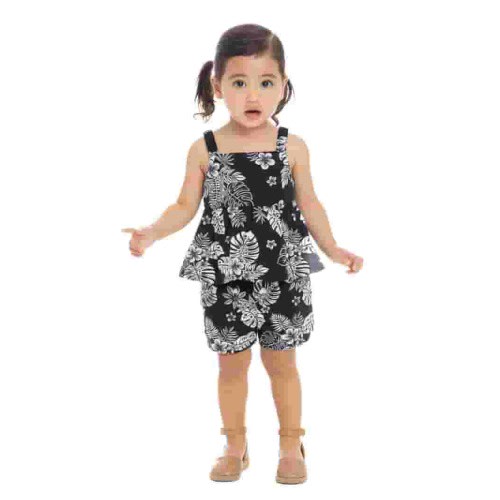 Wonder Nation Toddler Girls Cotton Poplin Print Peplum Top and Short Set, 2-Piece, Sizes 12M-5T