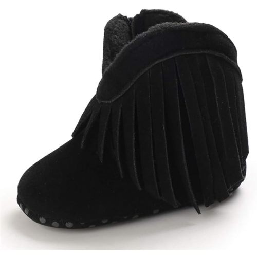 Meckior Baby Girls Cowboy Tassel Boots Side Zipper Moccasins Soft Bottom Non-Slip Toddler Shoe
