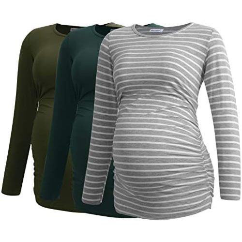 Smallshow Women's Maternity Shirts Long Sleeve Pregnancy Clothes Tops 3-Pack
