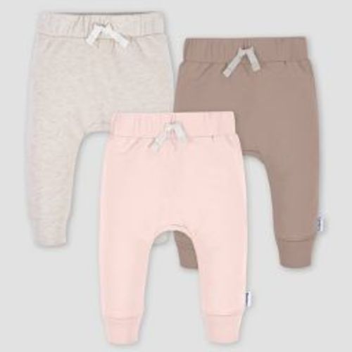 Gerber Baby 3pk Jogger Pants - Pink 3-6M: Cotton & Spandex, Elastic Ankle, Pull-On Waist