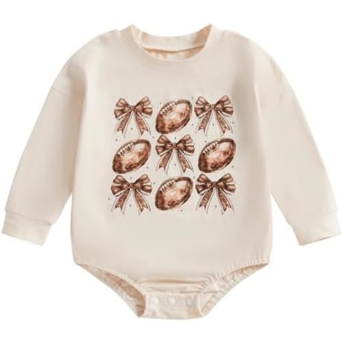 BemeyourBBs Newborn Baby Girl Football Clothes Bubble Romper Sweatshirt Romper Fall Cute One Piece Outfit