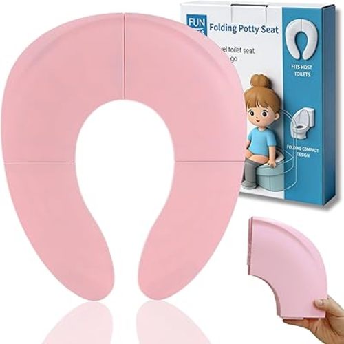 Funbliss Portable Potty for Toddler,Potty Training Essentials for Boys and Girl, Portable Toilet Training Seat with Non-Slip Suction Cups,Travel Bag,Pink
