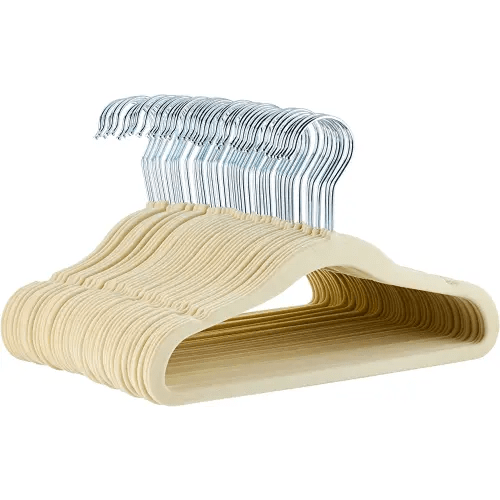 Amazon Basics Kids Velvet, Non-Slip 11.6" Clothes Hangers, 1 Count (Pack of 50), Beige