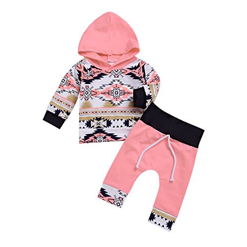Kashoer 2Pcs Baby Girl Clothes Spring Fall Winter Floral Print Long Sleeve Ruffle Hoodie + Pants Outfit Set