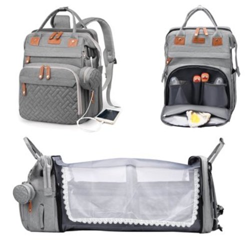 Baby Diaper Bag Backpack with Changing Station,Waterproof 30L Large Capacity Portable Travel Bag for Moms Dads,Insulated Milk Pocket &USB Charging Port,Gray