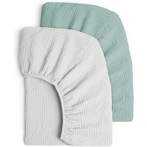 Lulu moon Muslin Crib Sheets - Fitted Crib Mattress Sheets for Boys and Girl - 28"x 52", 2 Pack (Gentle Gray & Sage)