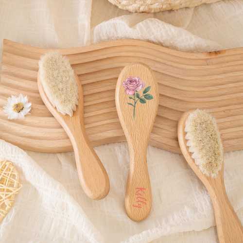Personalized Birth Flower Baby Hairbrush, Custom Floral Brush with Name, Birthday Gift, New Parents Gift, Baby Shower Gift, Wooden Brush