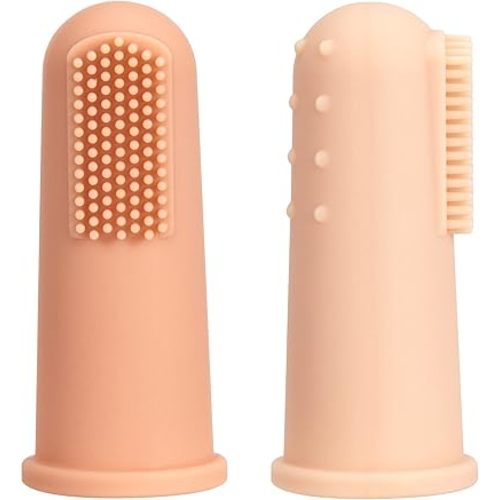 Baby Finger Toothbrush with Case, Food Grade Silicone, BPA Free, 2-Pack (Muted+Apricot)