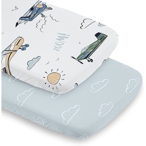 Sweet Jojo Designs 2-Piece Baby Bassinet Sheets Set (Vintage Airplane) for Boys, Infant Newborn Nursery, Oval, Rectangle & Hourglass Mattress (Blue Clouds & Air Plane Transportation, Aviator Aviation)