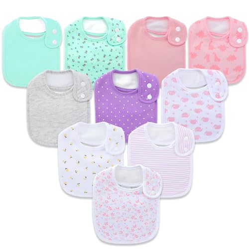 Hakochia Waterproof Baby Bibs Organic Cotton Super Soft and Absorbent With Adjustable Snap for Baby Boys and Girls