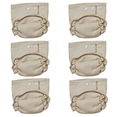 Osocozy Two Sized Fitted Cloth Diaper - 6 Count (Pack of 1) - Soft, Durable and Absorbent 100% Cotton Birdseye Weave Material. Easy to Use Snap Closures. Size 1 Fits 7-18 lbs