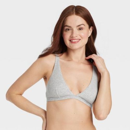 Women's Cotton Blend Plunge Bralette - Auden™ Light Gray S