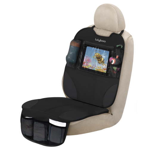 Lulyboo Auto Seat Protector and Carseat Organizer Tablet iPad Device Storage Window, Reinforced Seat Padded Non-Slip Grip Front and Rear Facing For Baby and Toddler Car Seats