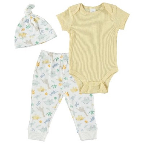 Kyle & Deena Baby Boy Baby Clothes Layette Set Footless Sleep and Play 3 Pack Dinosaur Dino Zoo Yellow 0-3M