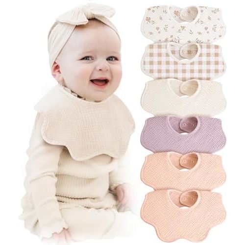 Konssy Muslin Baby Bibs 100% Cotton Absorbent Bandana Drool Bibs for Teething and Drooling, 6-Pack for Baby Boys & Girls