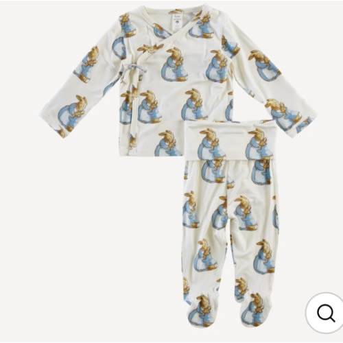 long sleeve wrap top and rolled footed pant set | peter rabbit & mom | bamboo