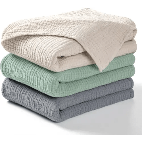 Muslin Swaddle Blanket Baby - Cotton Swaddling Blanket Soft Baby Receiving Blanket Neutral 3Pack(Grey+Green)