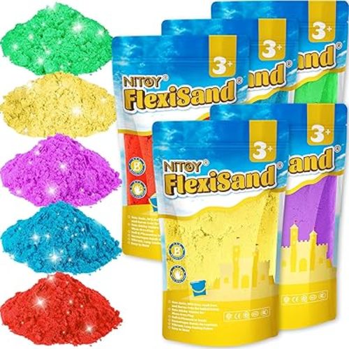 FlexiSand Value Pack 11lbs of 5 Colored Moldable Self-Sticking Sand,Never Dries Out - Fun for Kids Bulk Refill for Sensory Sand Box Toys,Ideal for Shaping,Squeezing,Scooping,Rolling and Molding