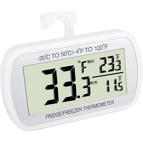 Waterproof Refrigerator Fridge Thermometer, Digital Freezer Room Thermometer, Max/Min Record Function Large LCD Screen and Magnetic Back for Kitchen, Home, Restaurants (1 Pack)