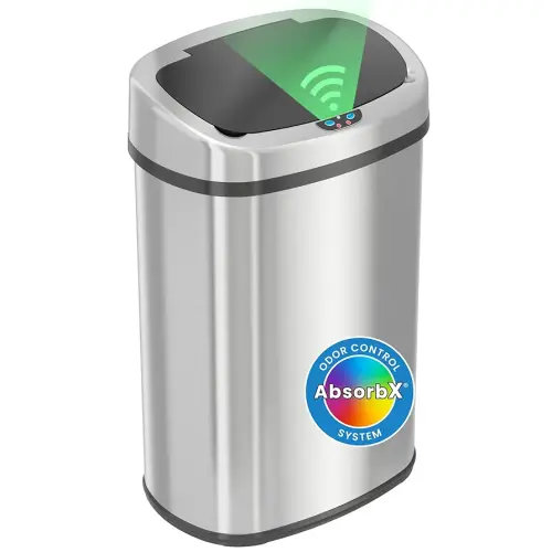 iTouchless SensorCan 50 Liter / 13 Gallon Kitchen Trash Can with Lid & Odor Filter – Motion Sensor Stainless Steel Garbage Bin for Home, Office, or Garage – Slim Oval Shape, Large Capacity Design
