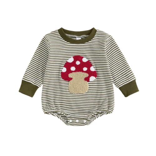Newborn Baby Embroidered Sweatshirt Bubble Romper Unisex Boy Girl Mushroom Bird Bodysuit Fall Winter Clothes