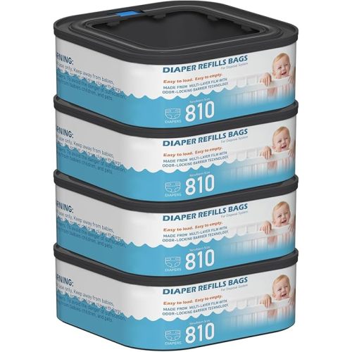 Jumbo Square Refills Disposal Bags Refill Compatible with Diaper Genie Compact, Select and Classic Pails, Hold Up to 810 Newborn-Sized Diapers Per Refill, 4 Packs