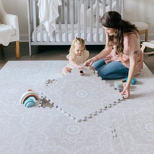 Little Landings Baby Play Mat for Floor - Aura Pearl (6x6ft) - Premium EVA Foam Play Mat for Babies & Toddlers (Ages 0-5+) Non-Toxic Playmat for Tummy Time, Crawling & Playroom - Stylish & Comfortable