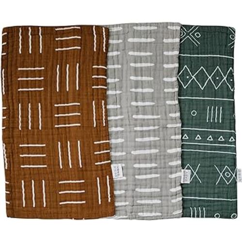 Mebie Baby Burp Cloths, Printed 3-Pack, Muslin Burp Cloth Set for Spit Up, Drool, and More, Boho Burp Cloths for Baby Boy and Girl, Baby Must Haves for Registry Lists and Gifts for Newborns