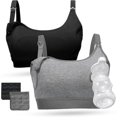 Momcozy Pumping Bra, Pumping Bra Hands Free 2 Pack Comfortable All Day Wear Pumping and Nursing Bra in One Holding Breast Pump for Spectra, Lansinoh, Medela
