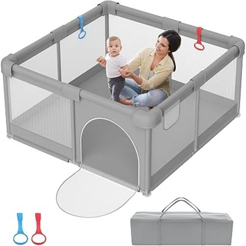 Baby Playpen 51”×51” - Play Pens for Babies and Toddlers, Baby Playards for Infants with Soft Breathable Mesh | Easy Setup | Baby Play Yard with Gate and Carry Bag