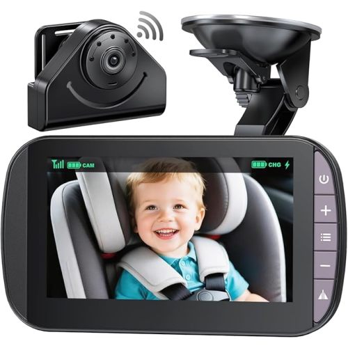Wireless Baby Car Camera Monitor – 4.3 Inch Display with 360° Rotating Rear Facing Car Seat Cameras, 1080P HD Night Vision IR-Cut, USB & Battery Powered Backseat Baby Monitor for Infant Toddler