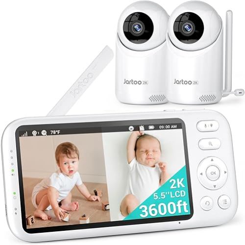 2K Video Baby Monitor with 2 Cameras and Audio, 3600ft Long Range Baby Monitor No WiFi, 5.5" Split Display, VOX - AI Cry Detect, ANR, IR Night Vision, 2-Way Audio, 6000mAh