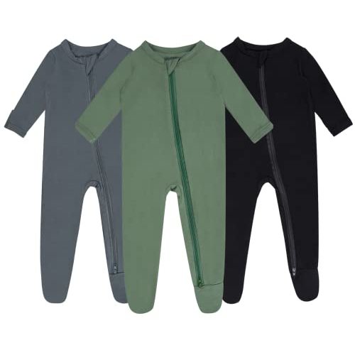 GUISBY Baby Pajamas with Mittens, 2 Way Zipper Long Sleeve Sleepers 3-pack