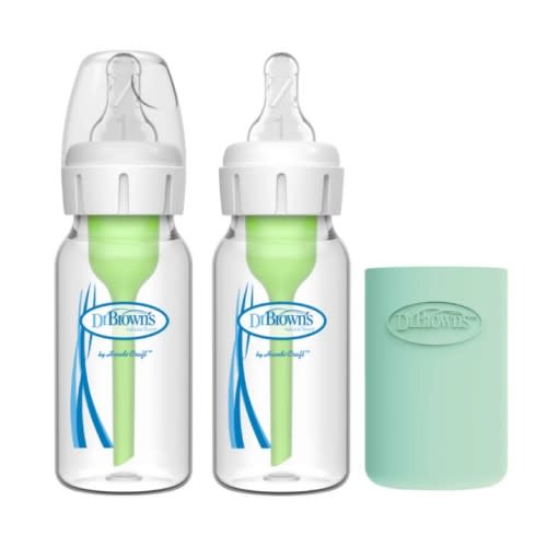 Dr. Brown’s Natural Flow® Anti-Colic Options+™ Narrow Glass Baby Bottle with Silicone Sleeve, 2-Pack
