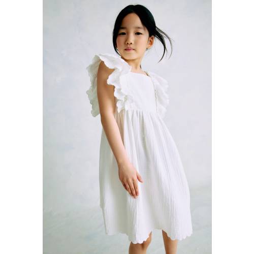 SCALLOPED-TRIM DRESS, White - size 3T (2-3Y)