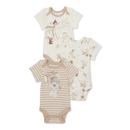 Disney Baby Wishes + Dreams Bambi Infant Baby Short Sleeve Bodysuits, 3-Pack, Sizes Newborn-12 Months