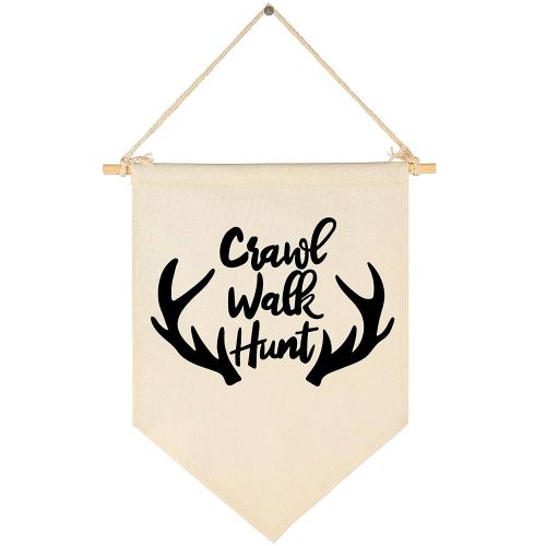Crawl Walk Hunt,Woodland Deer-Flag Sign Gifts for Baby Newborn Boys Girls Kids-Banner Wall Decor Present for Nursery Bedroom Playroom Front Door-Baby Gift Shower-New Home Birthday Christmas Gift