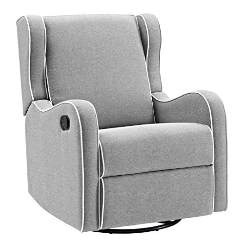 Angel Line Rebecca Upholstered Swivel Gliding Recliner, Gray Linen with White Piping