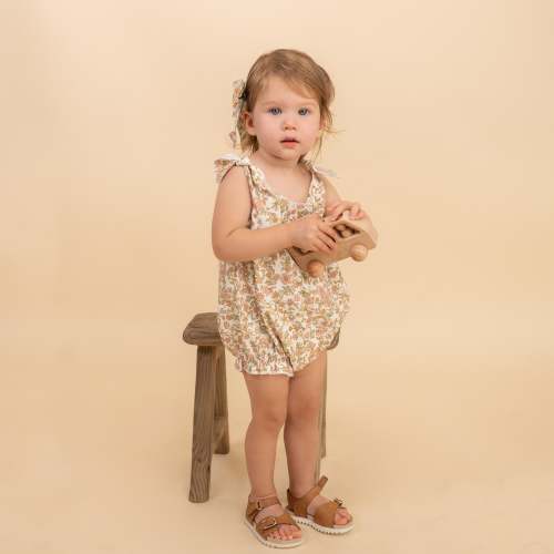Organic Tie Shoulder Bubble Romper - Tuscan Bloom (3-6M)