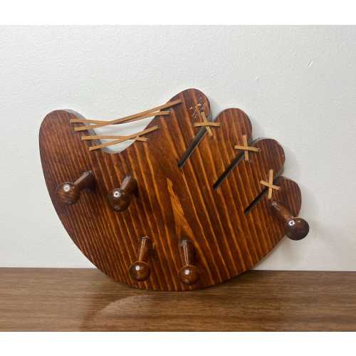 Vintage wooden baseball glove shaped hat coat glove rack holder wall mount