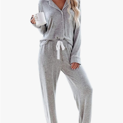 Aamikast Women's Pajama Sets Long Sleeve Button Down Sleepwear Nightwear Soft Pjs Lounge Sets