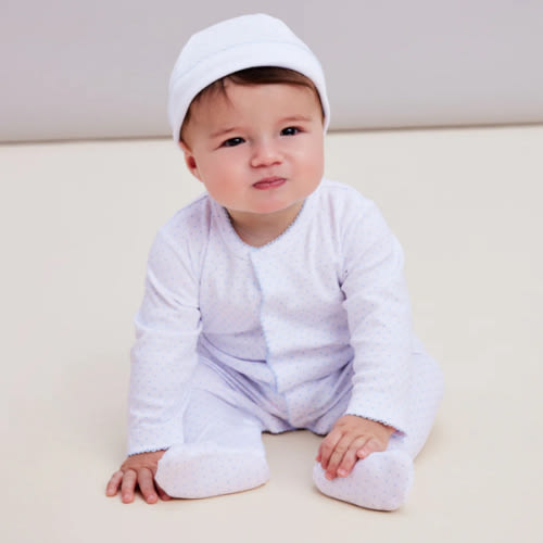 White/Blue New Kissy Dots Print Footie