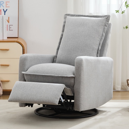Bellemave Swivel Rocker Recliner Chair, Glider Rocker Recliner, Rocking Chair Nursery, Fabric Chair with High Back, Deep Seat, for Living Room, Bedroom (Gray)