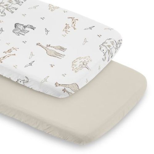 Sweet Jojo Designs Boy, Girl, Gender Neutral Baby Bassinet Fitted Sheets Set Serengeti Animals Taupe Grey Beige 2pc