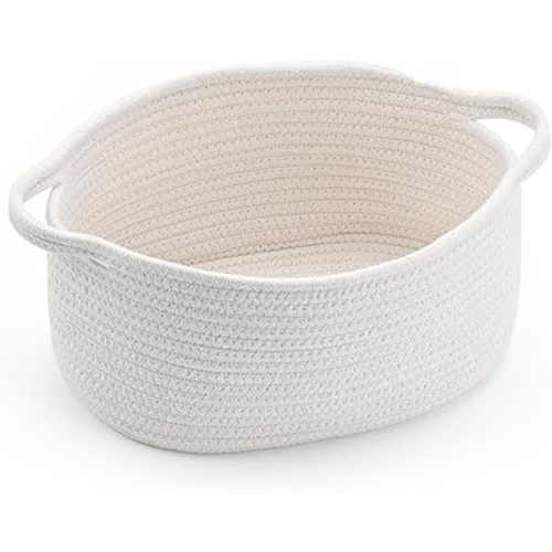 Cute Woven Storage Basket with Handle, Container for Gifts Empty, Decorative Organizer Bins Box for Pet Dog Toys Baby Essentials Snack Diaper Towel
